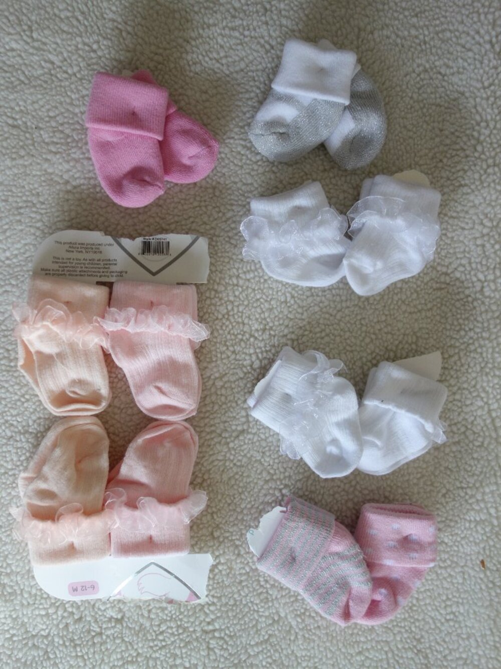 12 New Pairs of Infant Baby Girl Dress Fancy Ruffles White Pink Socks